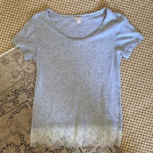 J. Crew lace trim gray tee shirt
